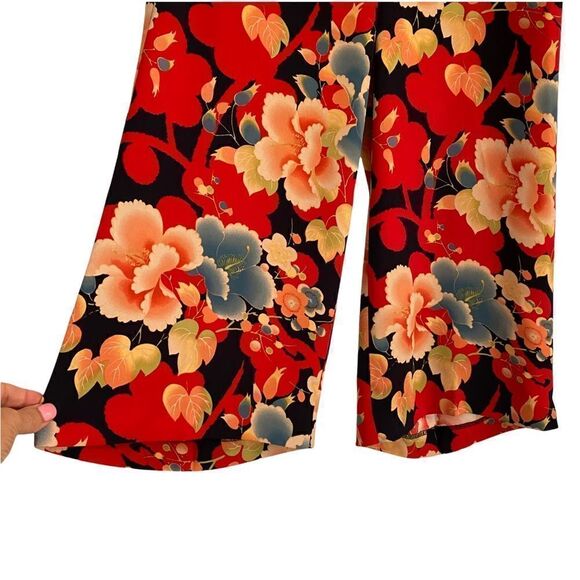 LOFT Floral Culottes Wide Leg 6 Petite Asian Style Pattern Black Red Blue - Picture 2 of 7